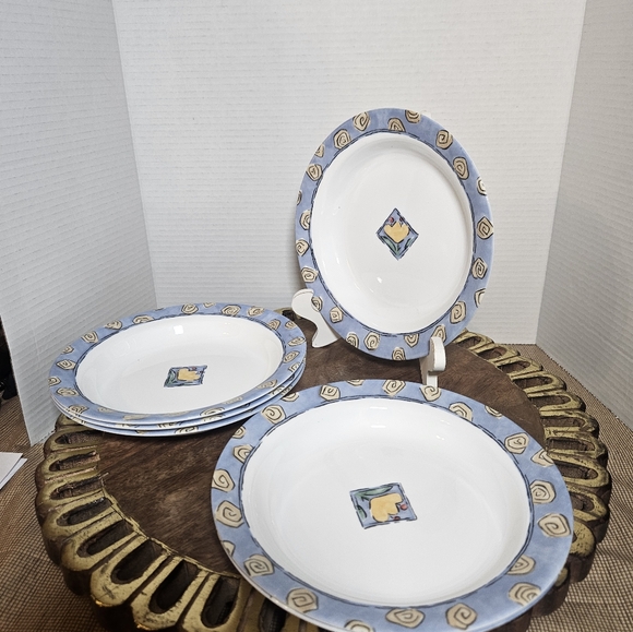 SET OF 6 - CORNING CORELLE - WATERCOLORS - 8 1/2" RIMMED 15 OZ SOUP PASTA BOWLS - Picture 4 of 16